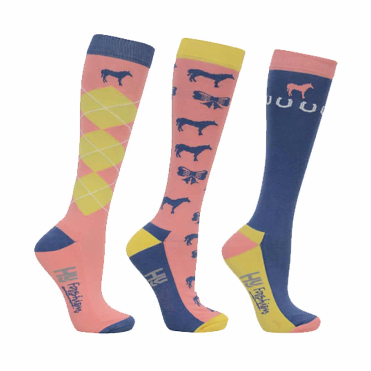 Hy Equestrian Newmarket Horse Print Socks (Pack 3) image 0