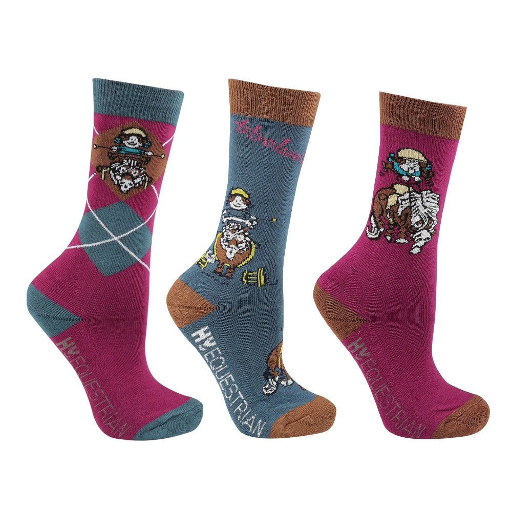 Hy Equestrian Thelwell Collection Pony Friends Socks (Pack of 3) - Child 8-12 image