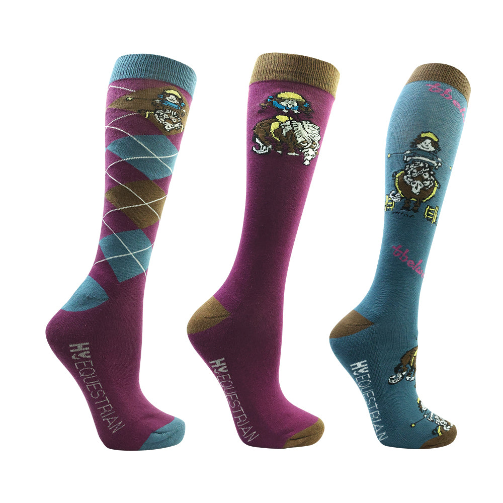 Hy Equestrian Thelwell Collection Pony Friends Socks (Pack of 3) - Adult 4-8 image