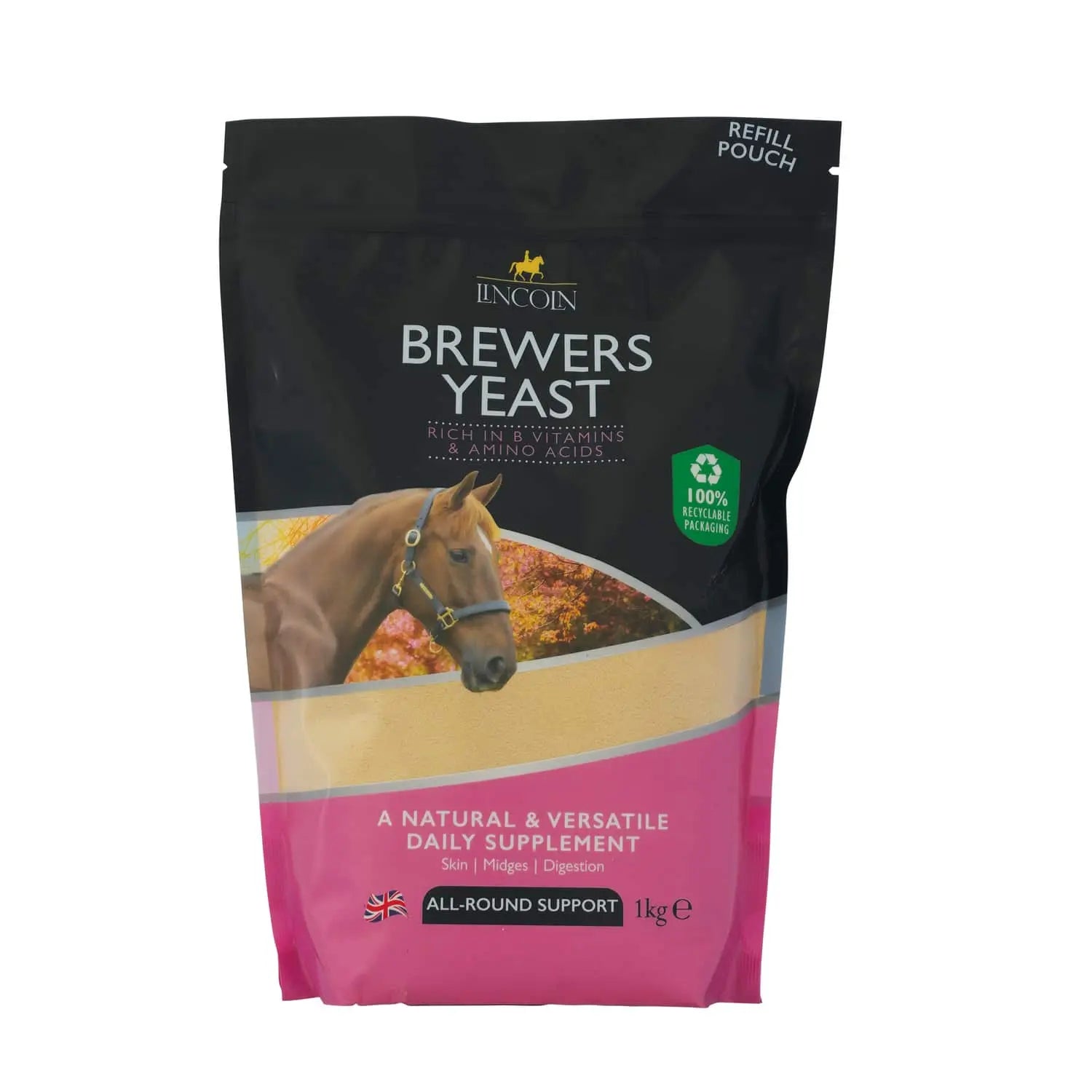 Package of Lincoln Brewers Yeast for horses on a white background