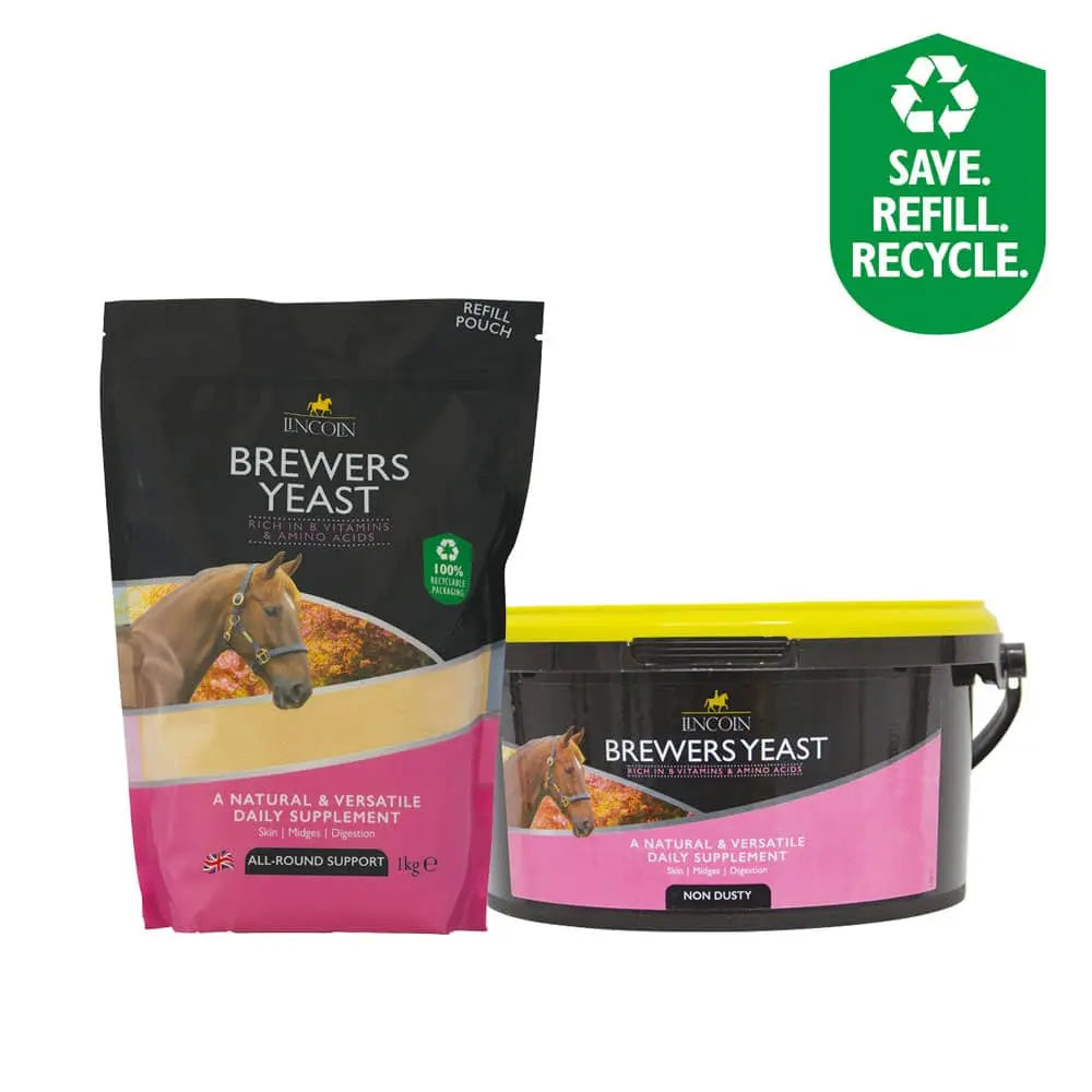 Lincoln Brewers Yeast Group image, showing 1kg Refil pouch, and 1.25kg Tub