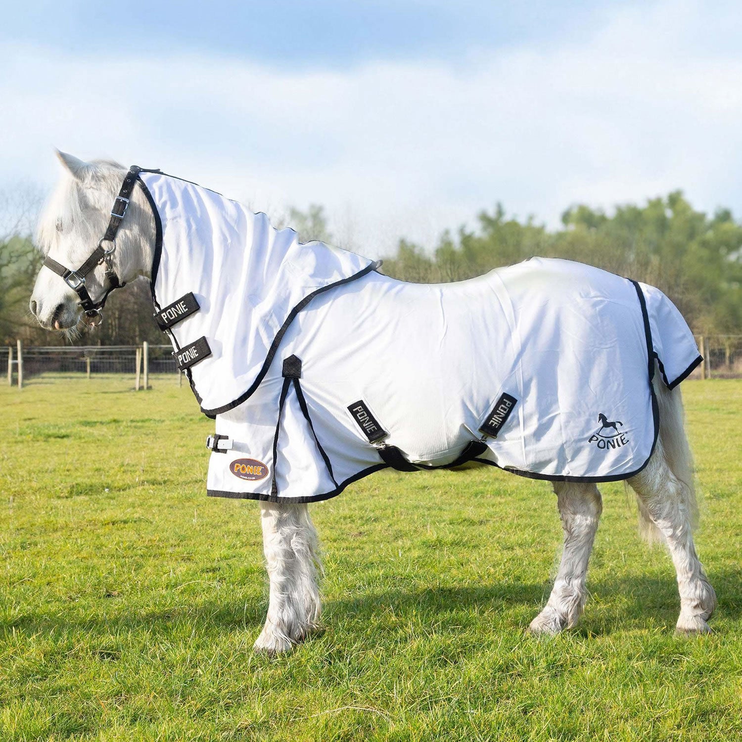 Gallop Ponie Dual 5-Point Fly Rug/Neck Set White - 4' 0" - White - Fly Rug