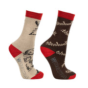 Hy Equestrian Thelwell Collection Comic Chaos Socks - Taupe/Red