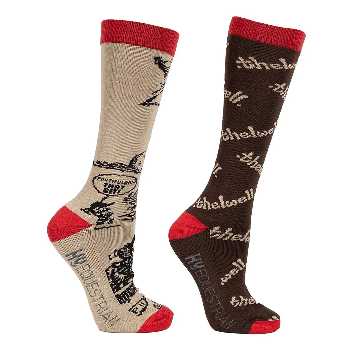 Hy Equestrian Thelwell Collection Comic Chaos Socks - Taupe/Red