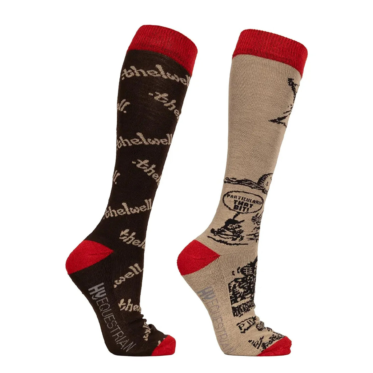 Hy Equestrian Thelwell Collection Comic Chaos Socks - Taupe/Red