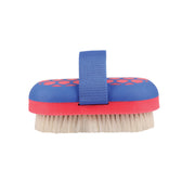 Progroom Hex Body Brush With Goat Hair By Hy Equestrian - Blue/Pink