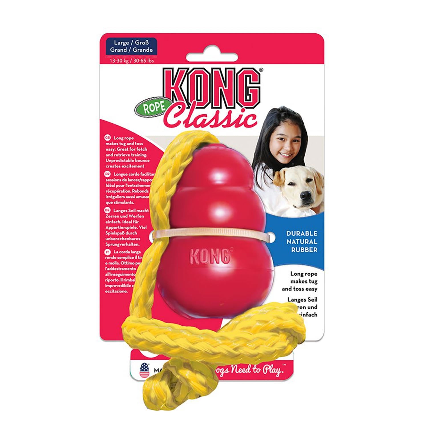 Kong Classic With Rope - Large - Red - Dog Toy