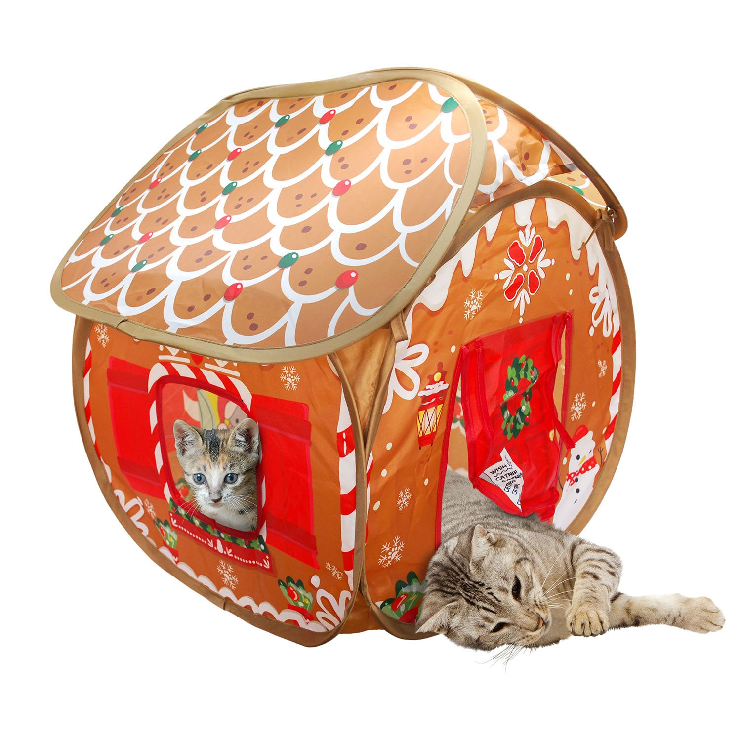 Kong Holiday Cat Play Spaces Bungalow Gingerbread - Cat Toy