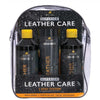 Lincoln Superior Leather Care 3-step system packaging with bottles and sponges.