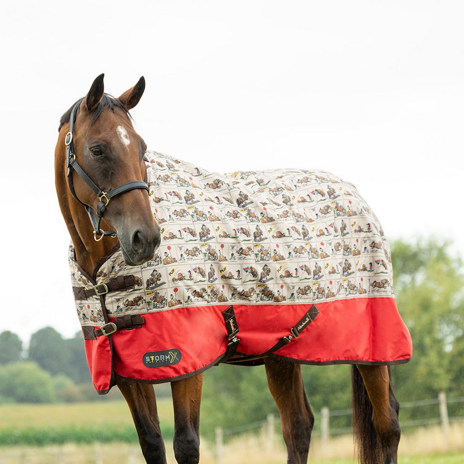 Stormx Original 0G Turnout Rug Thelwell Comic Chaos - 3' 6" - Taupe/Red - Turnout Rug