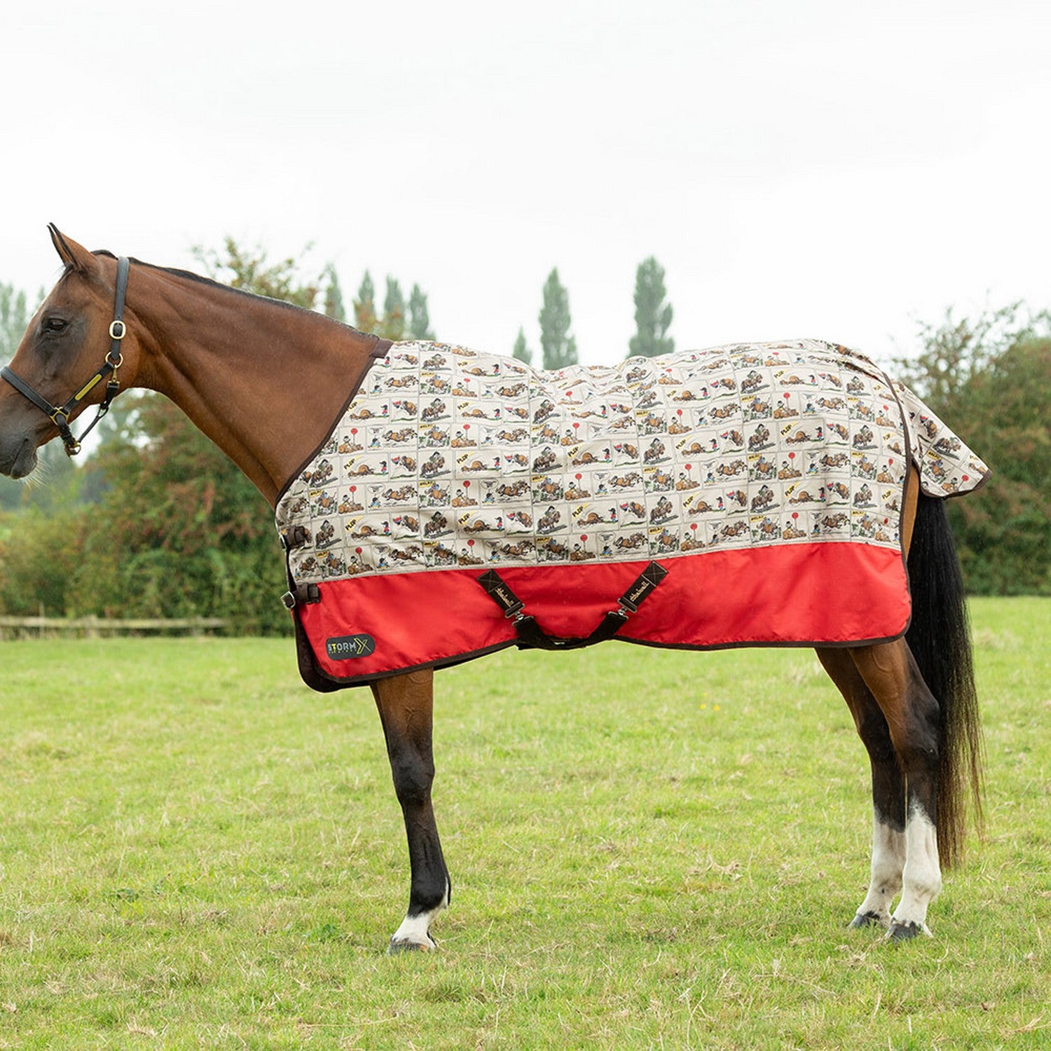 Stormx Original 100G Turnout Rug Thelwell Comic Chaos - 5' 0" - Taupe/Red - Turnout Rug