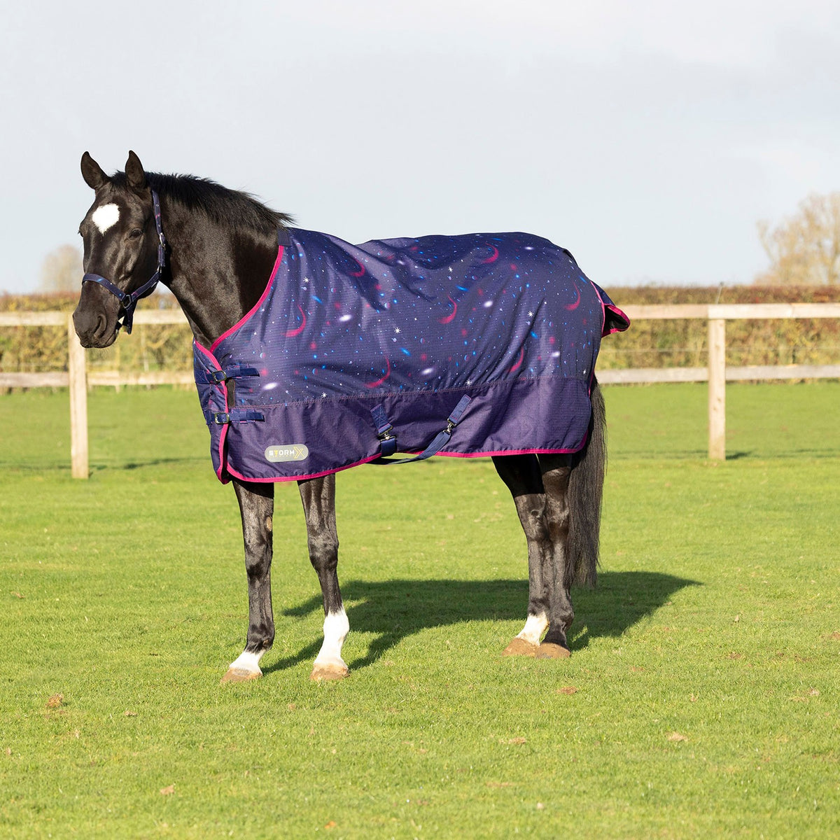 StormX Original Out of This World 100g Turnout Rug - 5' 3" - Navy/Magenta