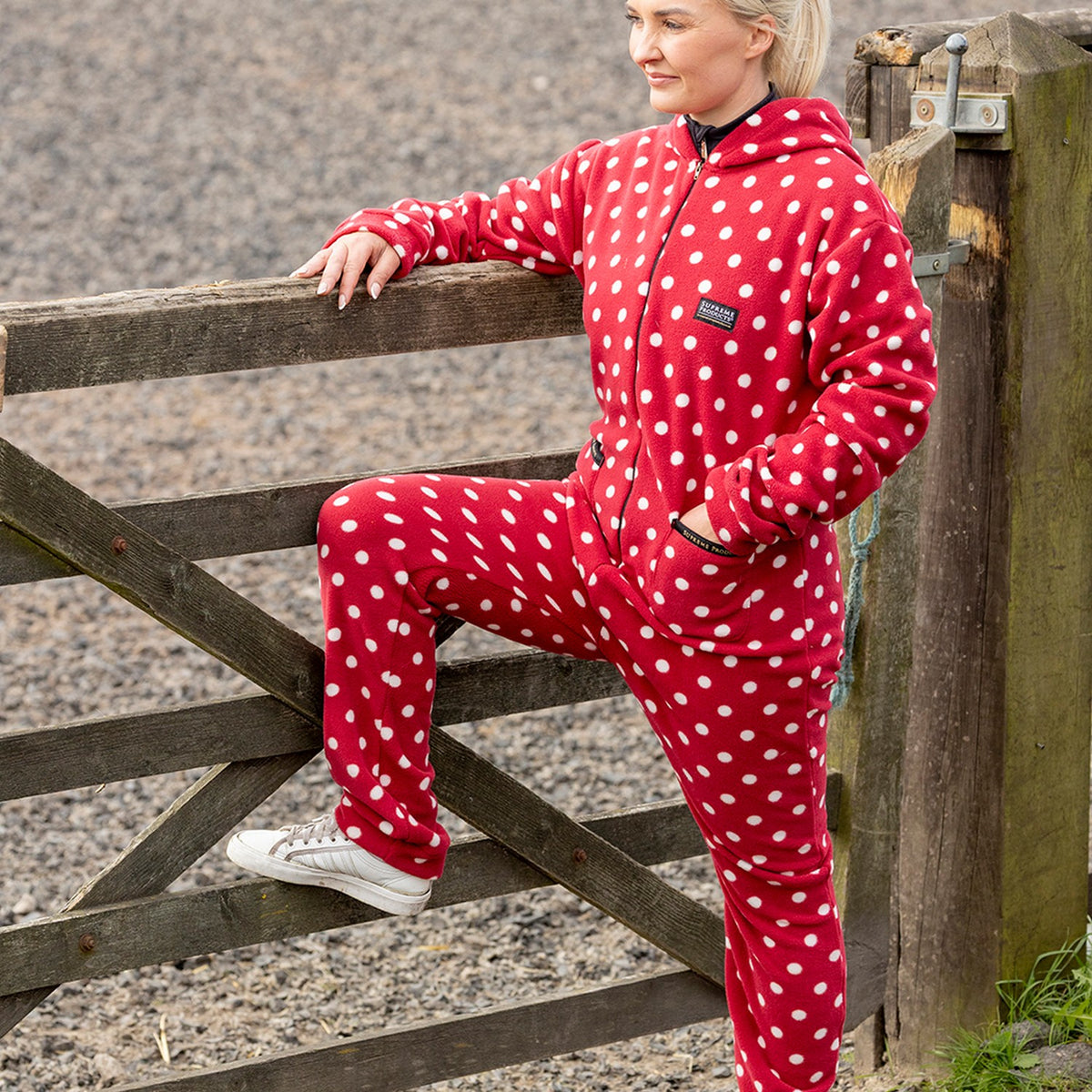 Supreme Products Dotty Fleece Onesie Adult - Rich Raspberry Large