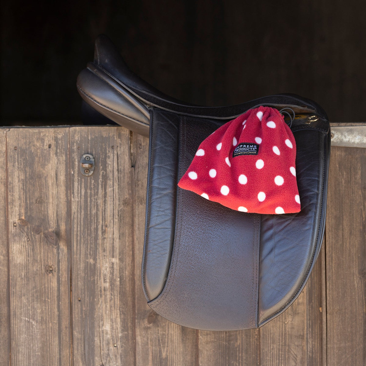 Supreme Products Dotty Fleece Stirrup Covers - Rich Raspberry
