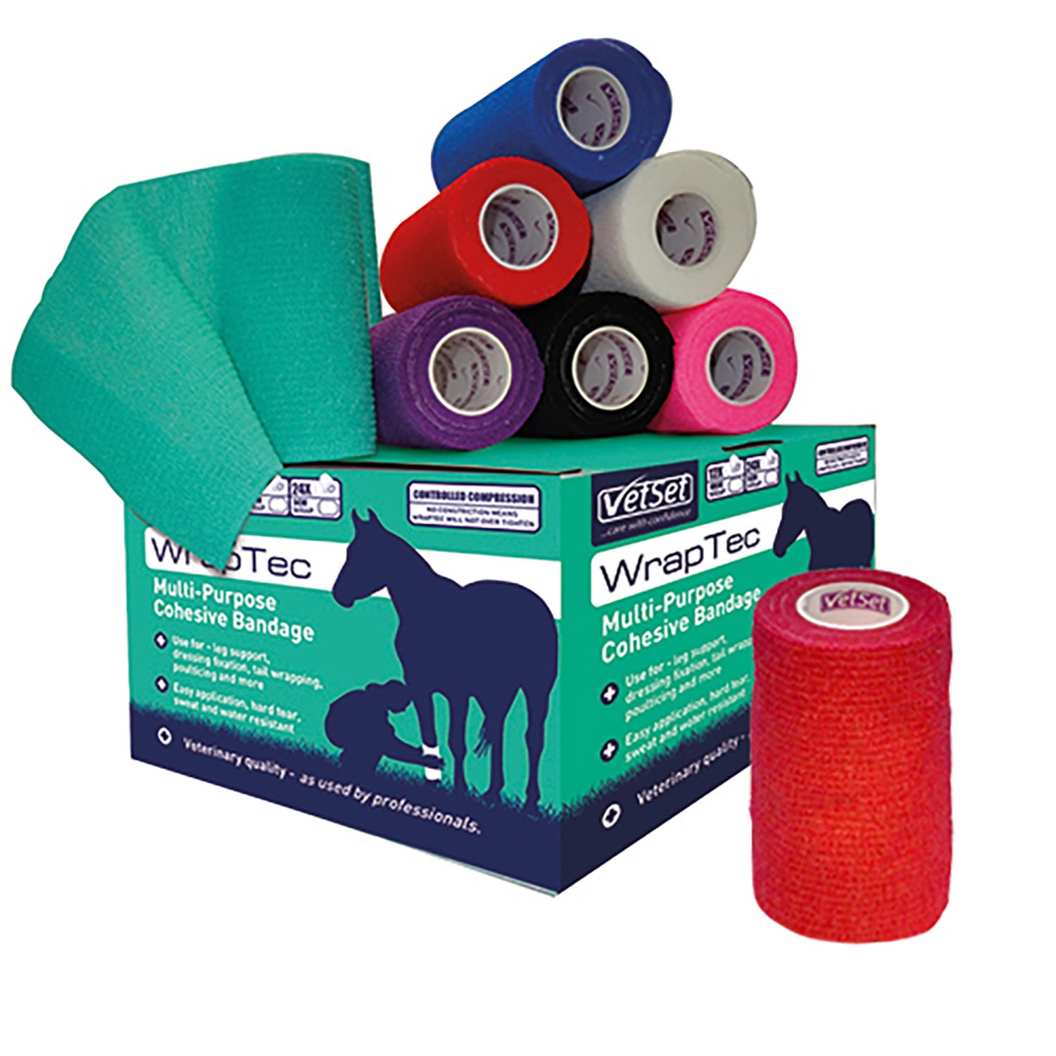 Vetset Wraptec Cohesive Bandage - 100Mm - Red